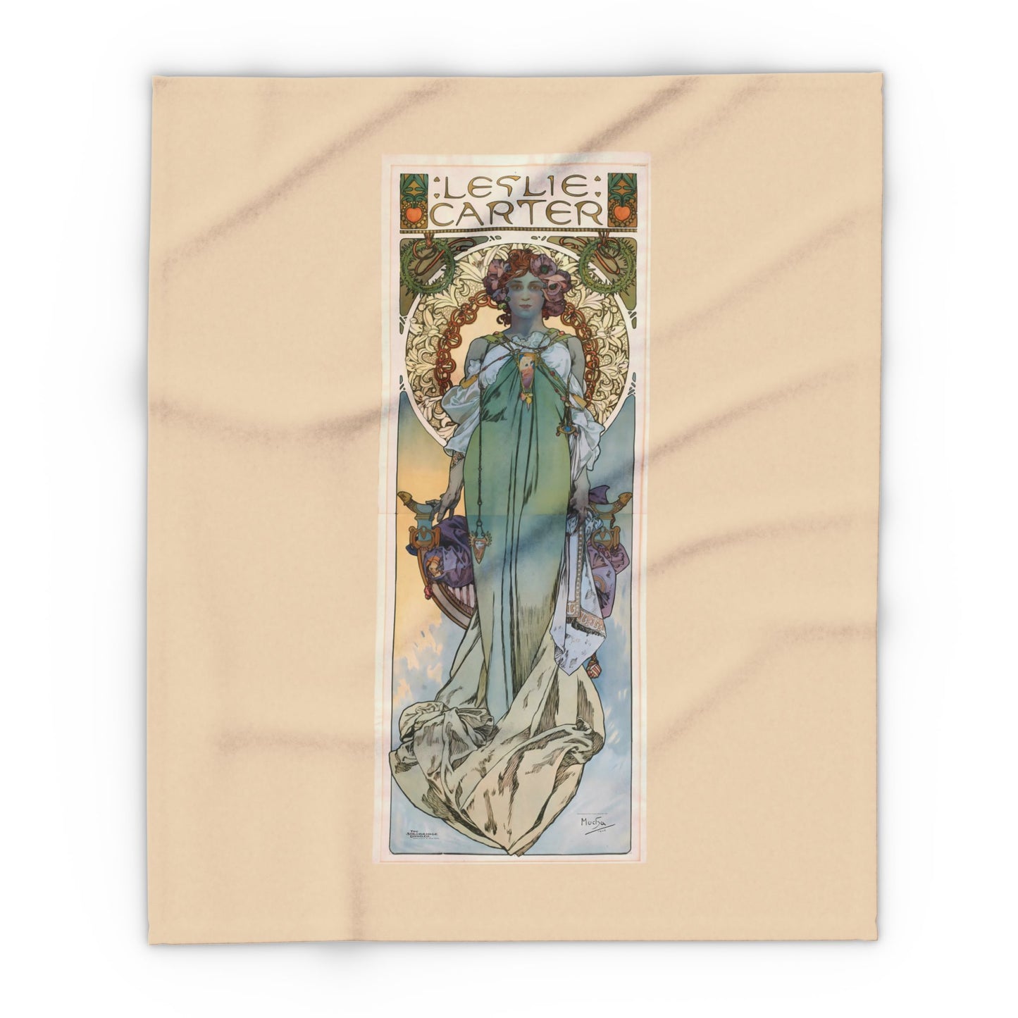 Arctic Fleece Blanket: 1908 Leslie Carter Poster by Alphonse Mucha, Art Nouveau, Cozy Winter Throw, Perfect Gift for Art Lovers