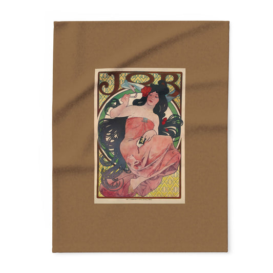 Arctic Fleece Blanket: 1896 Job Cigarette Brand Poster Design by Alphonse Mucha, Art Nouveau, Cozy Winter Throw, Perfect Gift for Art Lovers