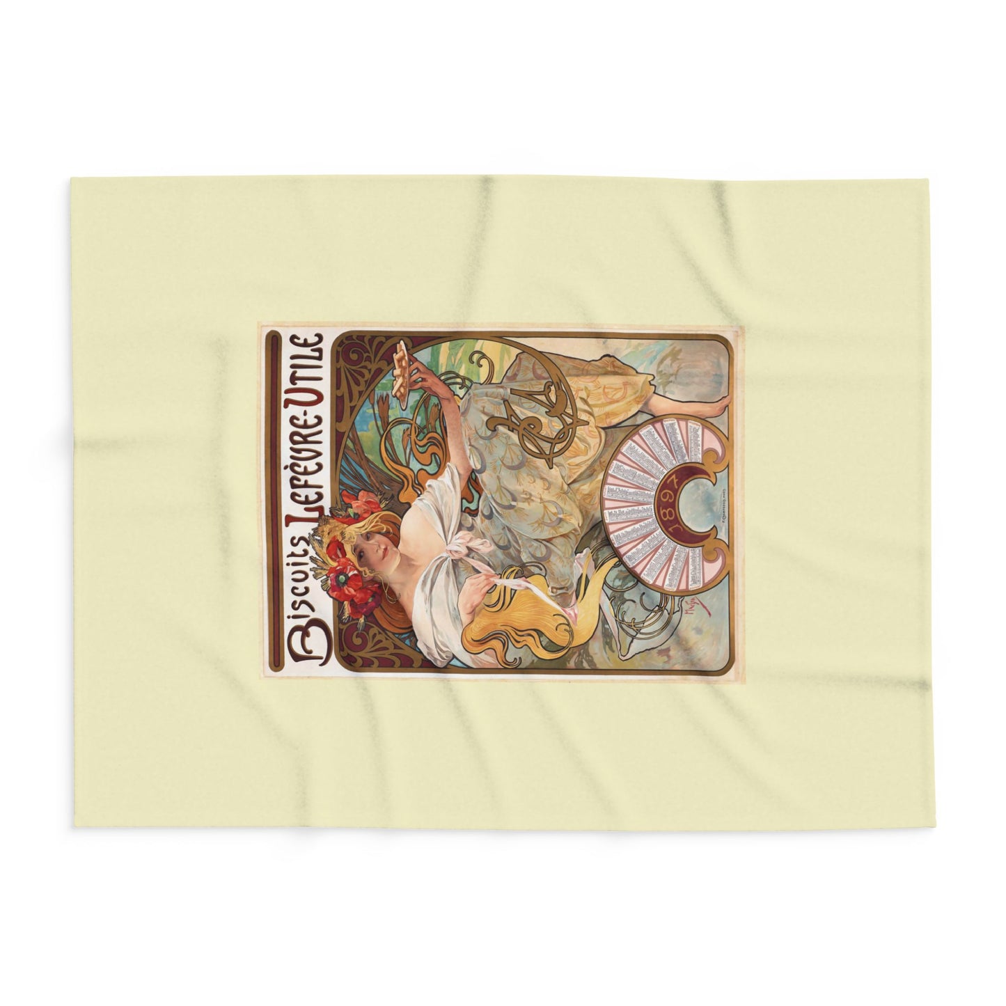 Arctic Fleece Blanket: 1896 Biscuits Lefèvre-Utile Poster Design by A. Mucha, Art Nouveau, Cozy Winter Throw, Perfect Gift for Art Lovers