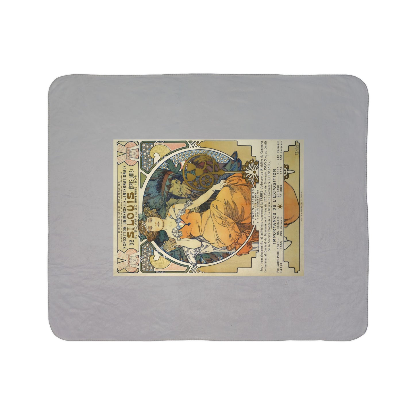 Fleece Sherpa Blanket: 1904 St. Louis World's Fair Poster Design, A. Mucha, Cozy Vintage Throw, Art Nouveau, Perfect Gift for Art Lovers