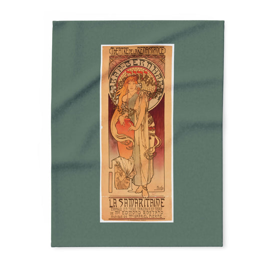 Arctic Fleece Blanket: 1897 La Samaritaine, Sarah Bernhardt, by Alphonse Mucha, Art Nouveau, Cozy Winter Throw, Perfect Gift for Art Lovers