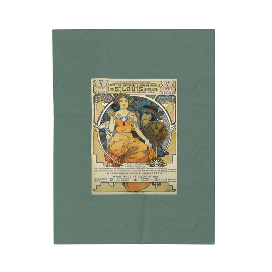 Velveteen Blanket: 1904 St. Louis World's Fair Poster Design, A. Mucha, Art Nouveau Decor, Vintage Plush Throw, Cozy Winter Blanket for Home