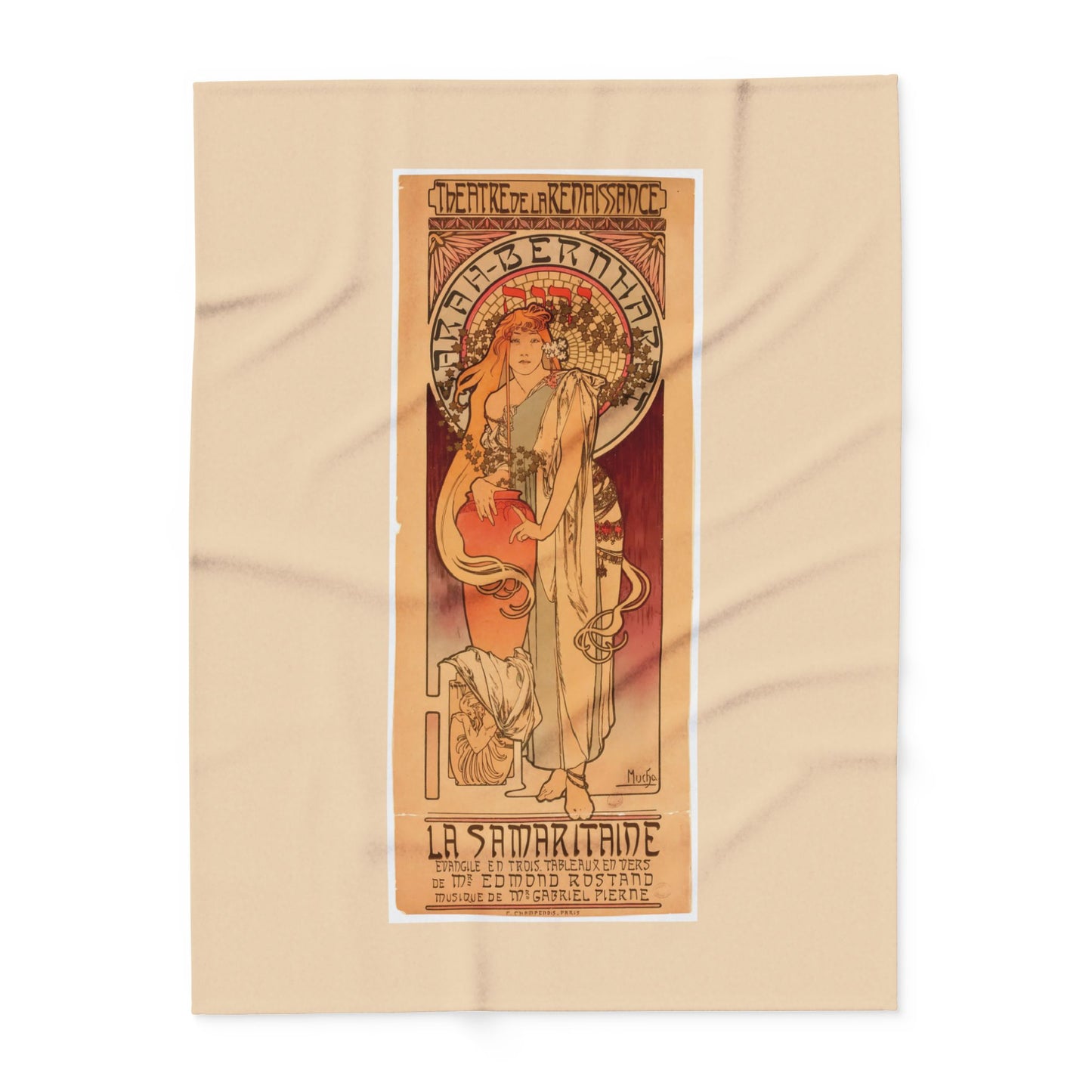 Arctic Fleece Blanket: 1897 La Samaritaine, Sarah Bernhardt, by Alphonse Mucha, Art Nouveau, Cozy Winter Throw, Perfect Gift for Art Lovers