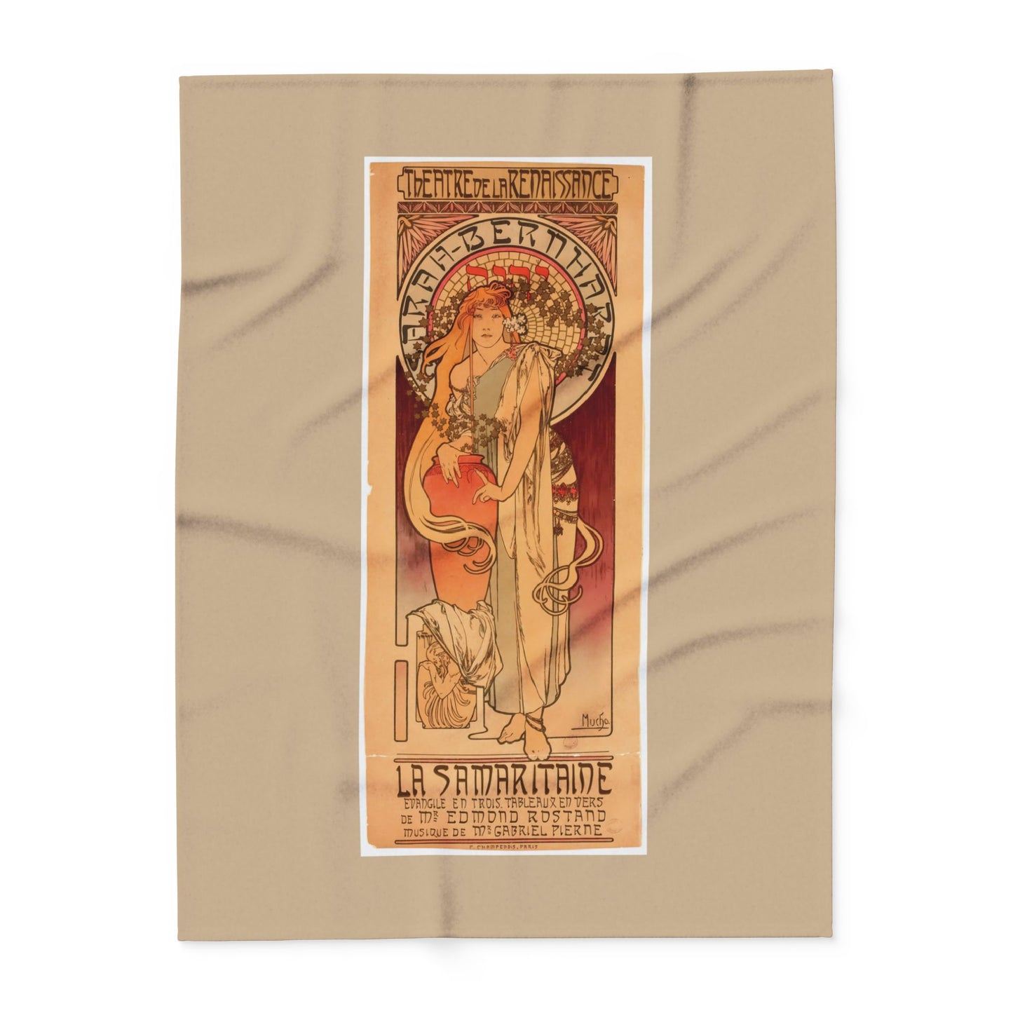 Arctic Fleece Blanket: 1897 La Samaritaine, Sarah Bernhardt, by Alphonse Mucha, Art Nouveau, Cozy Winter Throw, Perfect Gift for Art Lovers