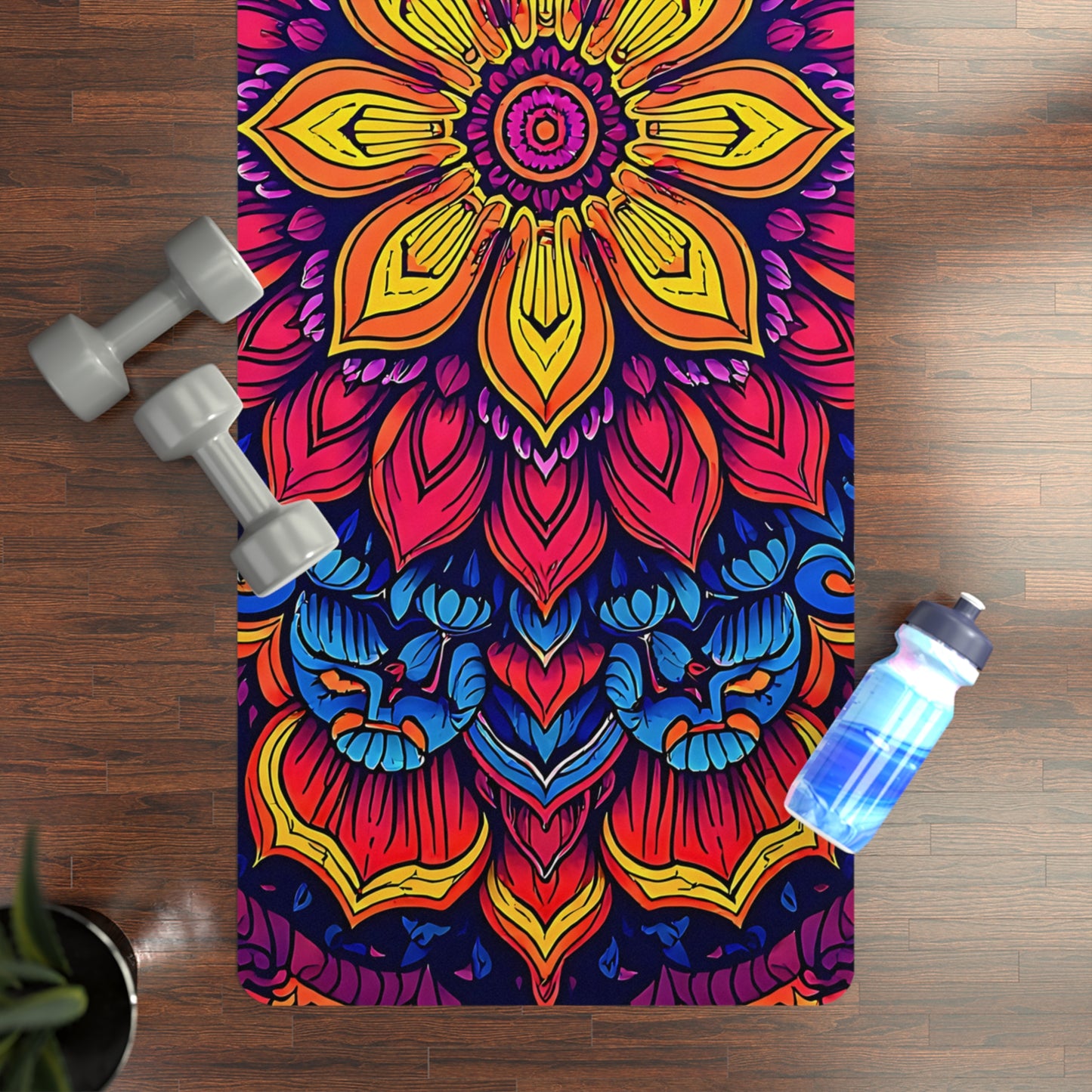 Mandala Rubber Yoga Mat: Non-Slip Suede Top & Natural Rubber Bottom, Colorful Lotus Design, 24×70" Cushioning for Yoga, Pilates, Meditation