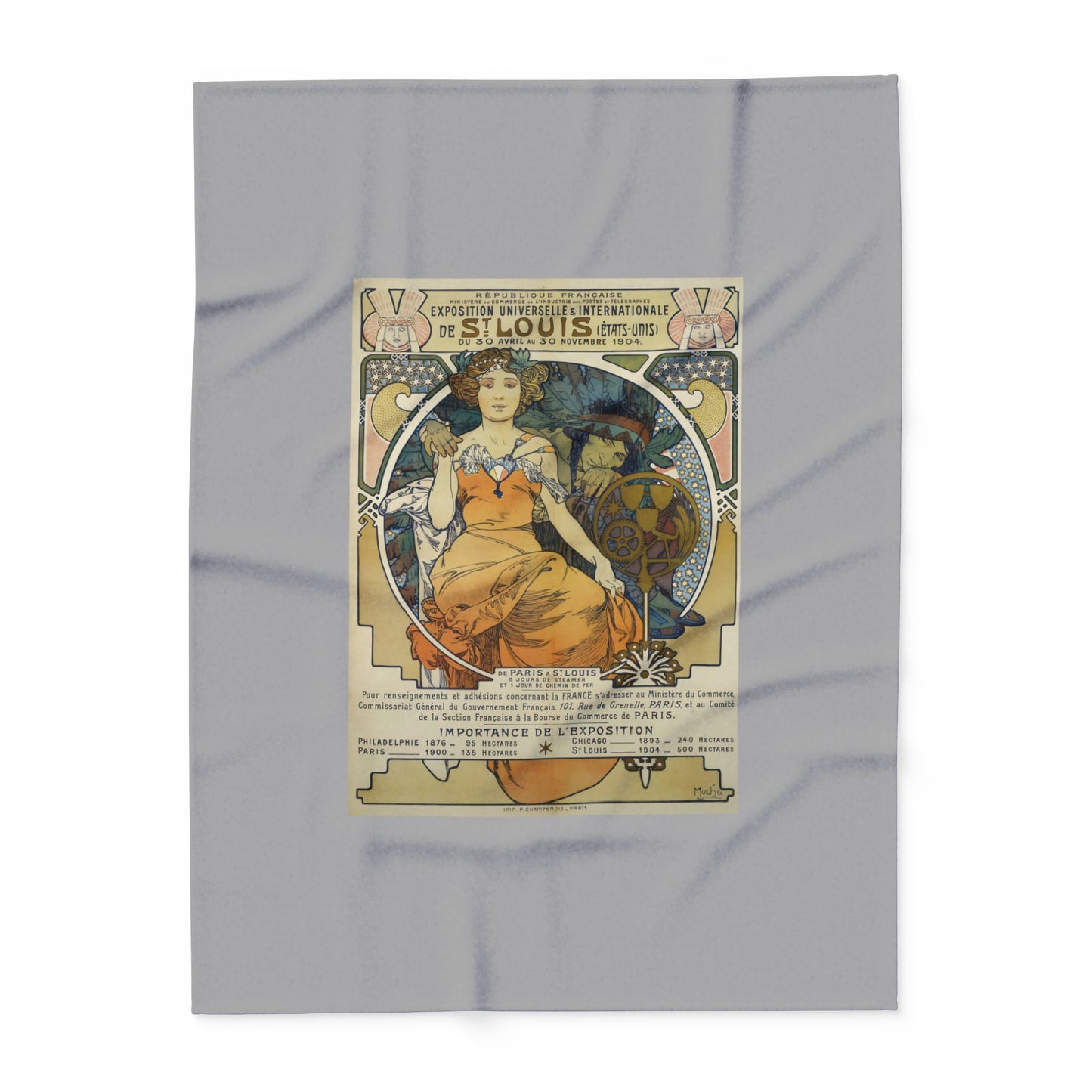 Arctic Fleece Blanket: 1904 St. Louis World's Fair Poster Design by A. Mucha, Art Nouveau, Cozy Winter Throw, Perfect Gift for Art Lovers