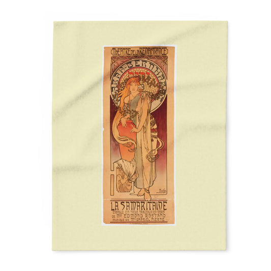 Arctic Fleece Blanket: 1897 La Samaritaine, Sarah Bernhardt, by Alphonse Mucha, Art Nouveau, Cozy Winter Throw, Perfect Gift for Art Lovers