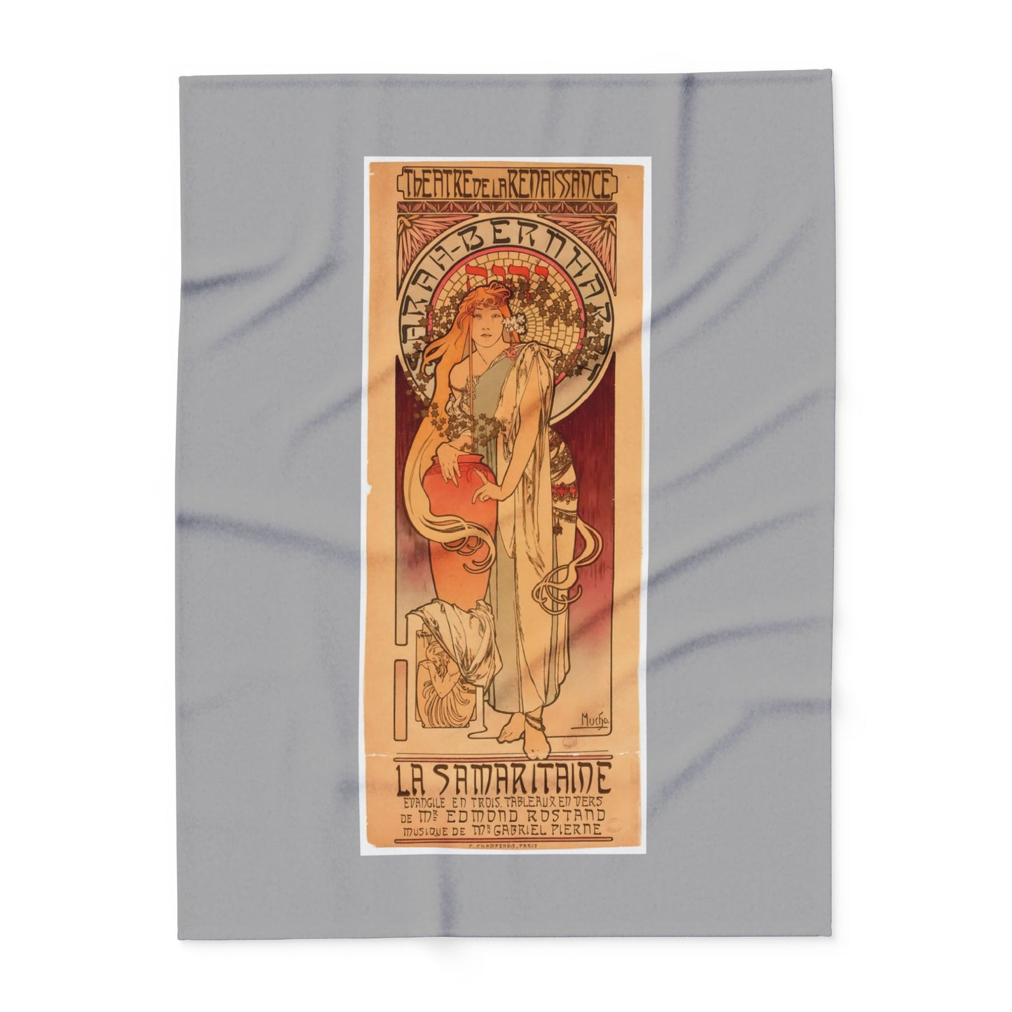 Arctic Fleece Blanket: 1897 La Samaritaine, Sarah Bernhardt, by Alphonse Mucha, Art Nouveau, Cozy Winter Throw, Perfect Gift for Art Lovers