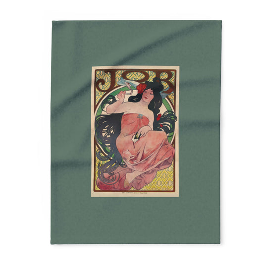 Arctic Fleece Blanket: 1896 Job Cigarette Brand Poster Design by Alphonse Mucha, Art Nouveau, Cozy Winter Throw, Perfect Gift for Art Lovers