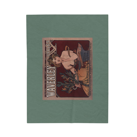 Velveteen Blanket: 1898 Waverley Cycles Poster by Alphonse Mucha, Art Nouveau Decor, Vintage Plush Throw, Cozy Winter Blanket for Home