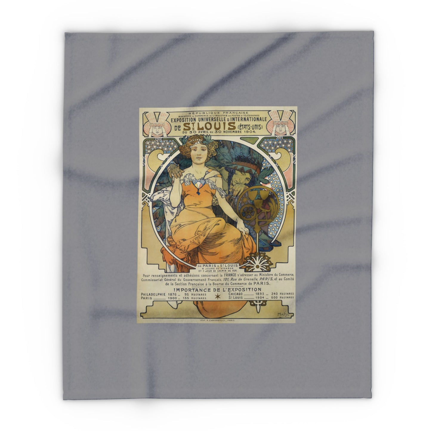 Arctic Fleece Blanket: 1904 St. Louis World's Fair Poster Design by A. Mucha, Art Nouveau, Cozy Winter Throw, Perfect Gift for Art Lovers