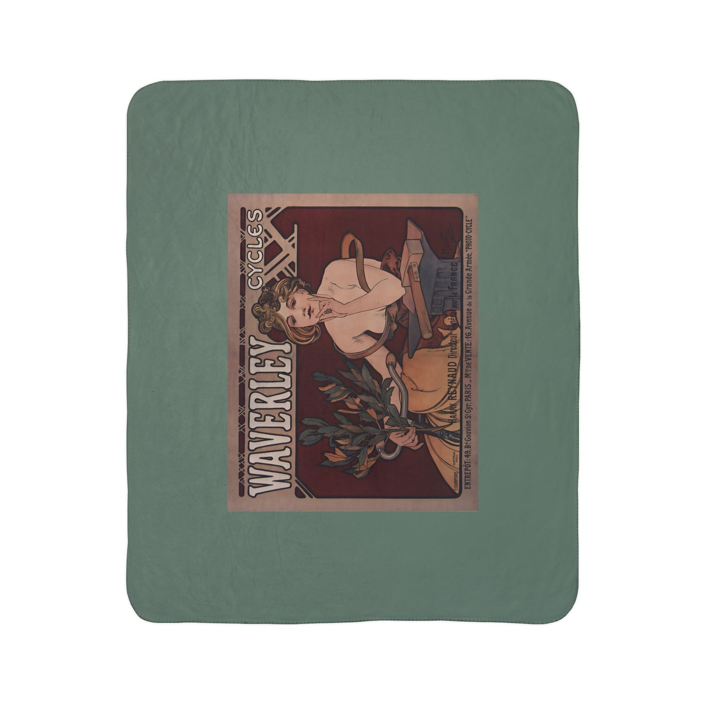 Fleece Sherpa Blanket: 1898 Waverley Cycles Poster Design by Alphonse Mucha, Cozy Vintage Throw, Art Nouveau, Perfect Gift for Art Lovers