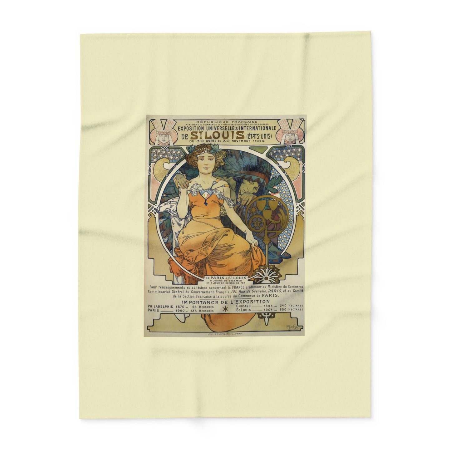 Arctic Fleece Blanket: 1904 St. Louis World's Fair Poster Design by A. Mucha, Art Nouveau, Cozy Winter Throw, Perfect Gift for Art Lovers