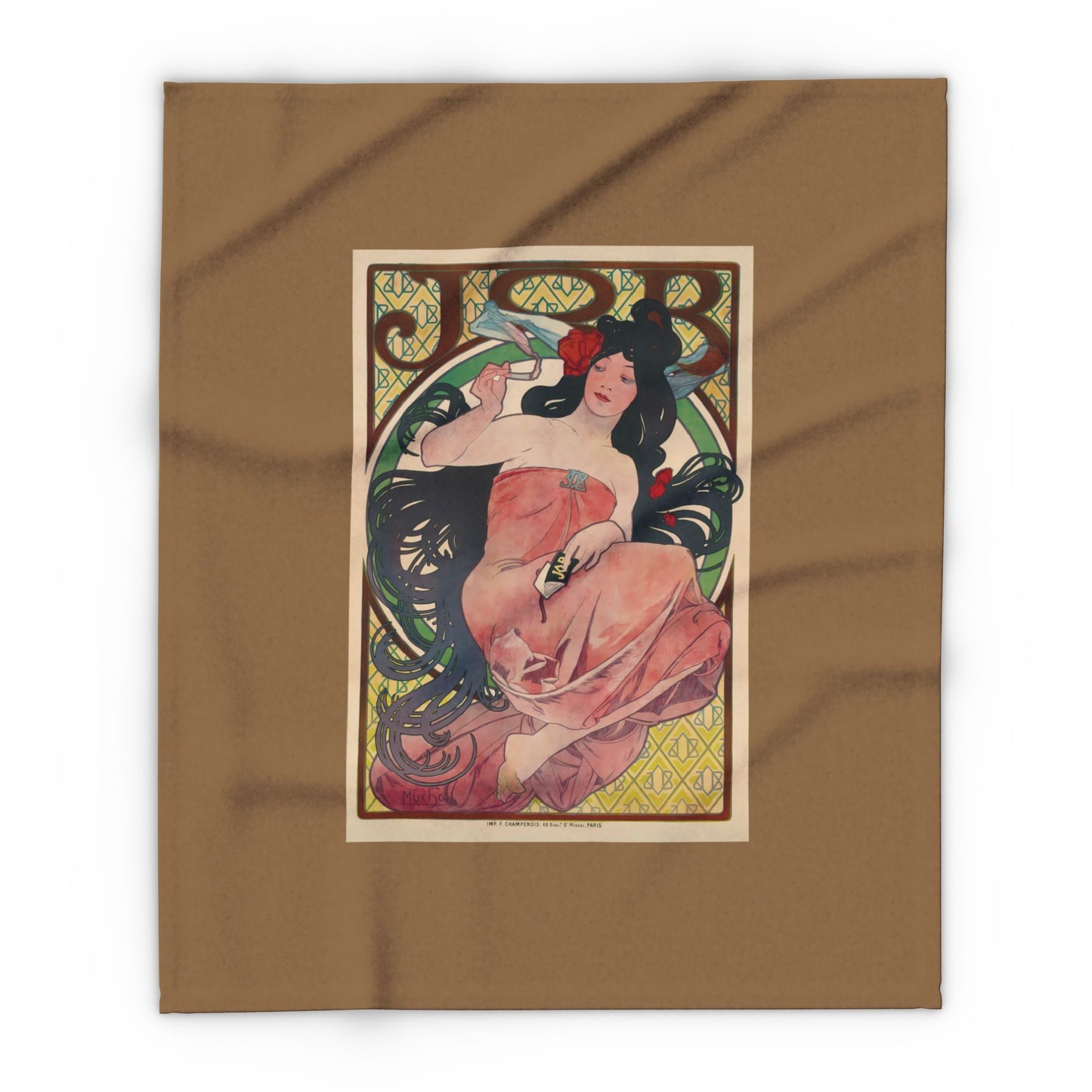 Arctic Fleece Blanket: 1896 Job Cigarette Brand Poster Design by Alphonse Mucha, Art Nouveau, Cozy Winter Throw, Perfect Gift for Art Lovers