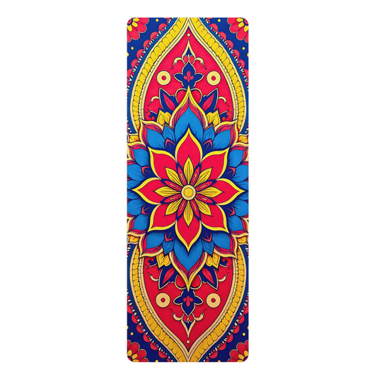 Mandala Rubber Yoga Mat: Non-Slip Suede Top & Natural Rubber Bottom, Colorful Lotus Design, 24×70" Cushioning for Yoga, Pilates, Meditation