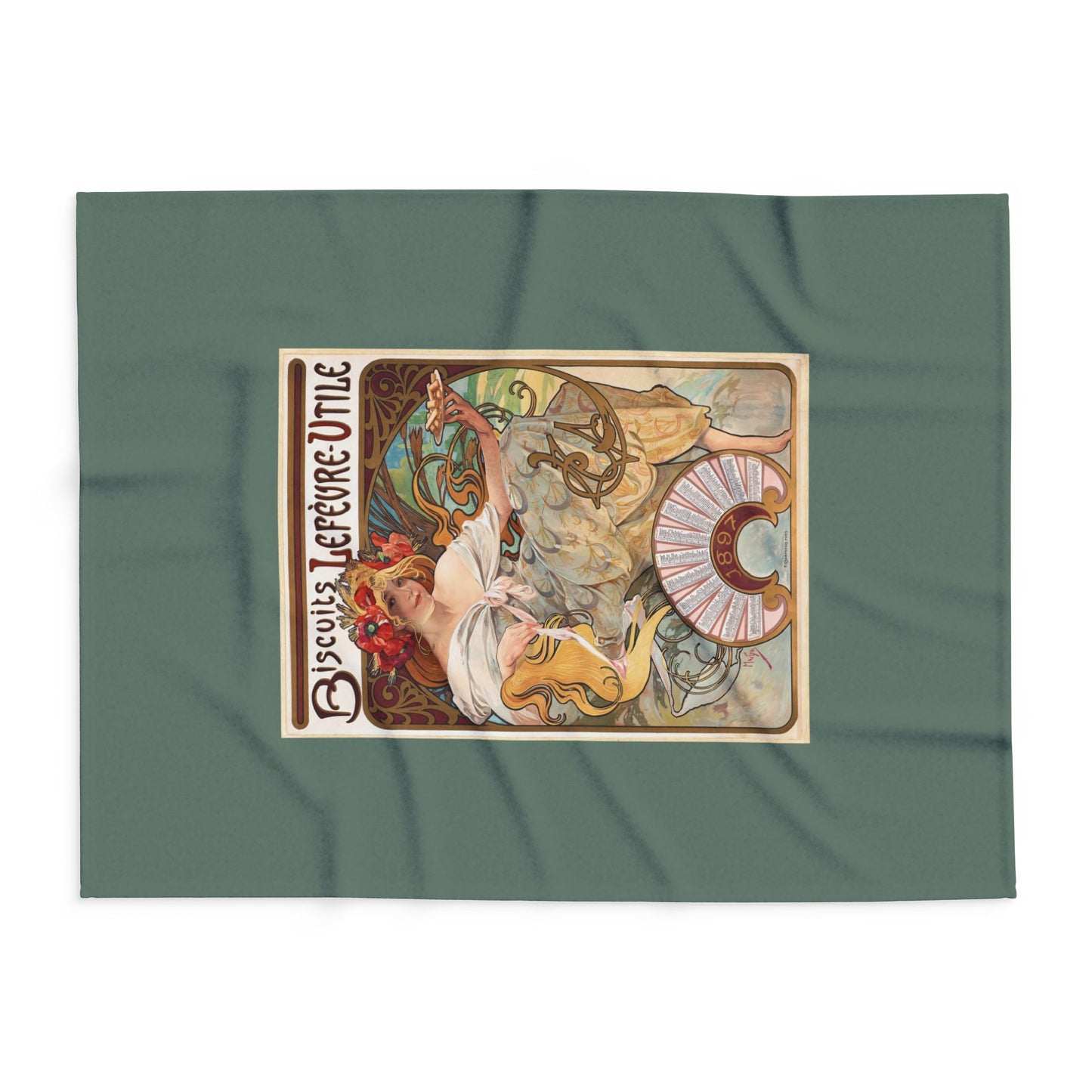 Arctic Fleece Blanket: 1896 Biscuits Lefèvre-Utile Poster Design by A. Mucha, Art Nouveau, Cozy Winter Throw, Perfect Gift for Art Lovers