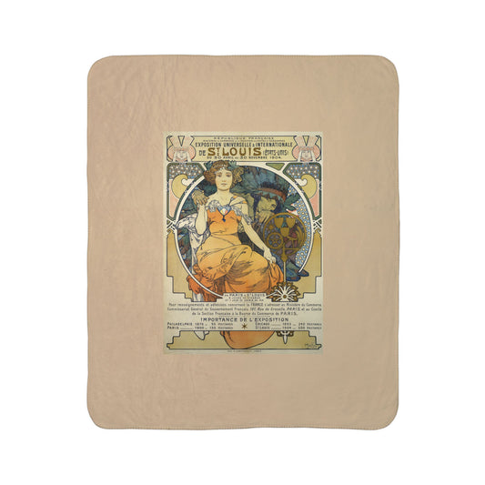 Fleece Sherpa Blanket: 1904 St. Louis World's Fair Poster Design, A. Mucha, Cozy Vintage Throw, Art Nouveau, Perfect Gift for Art Lovers