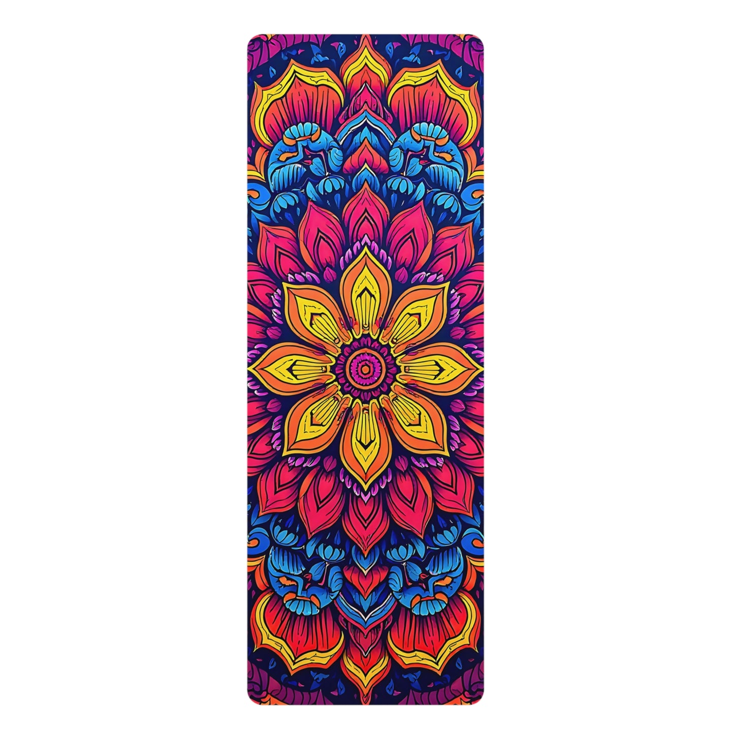 Mandala Rubber Yoga Mat: Non-Slip Suede Top & Natural Rubber Bottom, Colorful Lotus Design, 24×70" Cushioning for Yoga, Pilates, Meditation