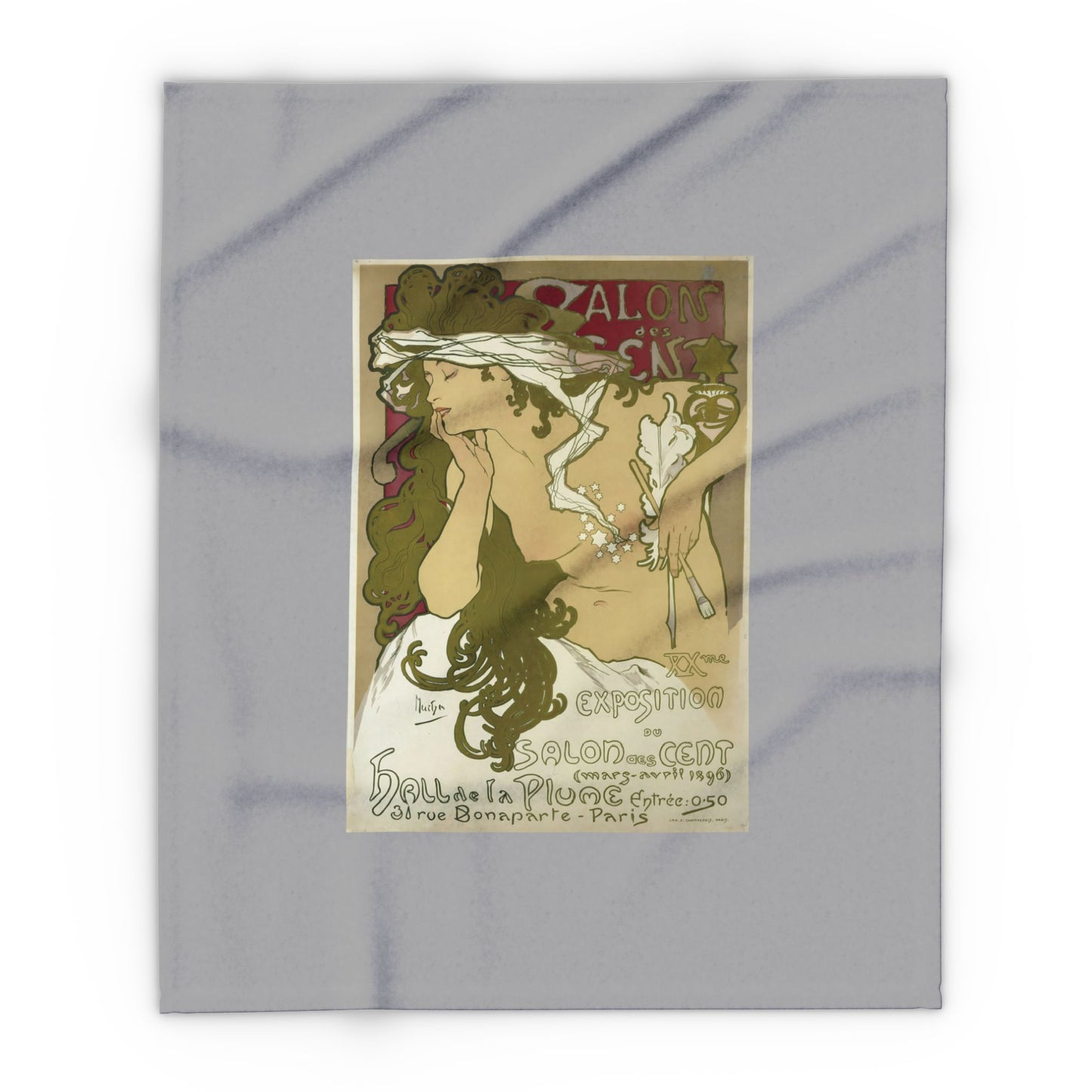 Arctic Fleece Blanket: 1896 Salon des Cent Poster Design by Alphonse Mucha, Art Nouveau, Cozy Winter Throw, Perfect Gift for Art Lovers