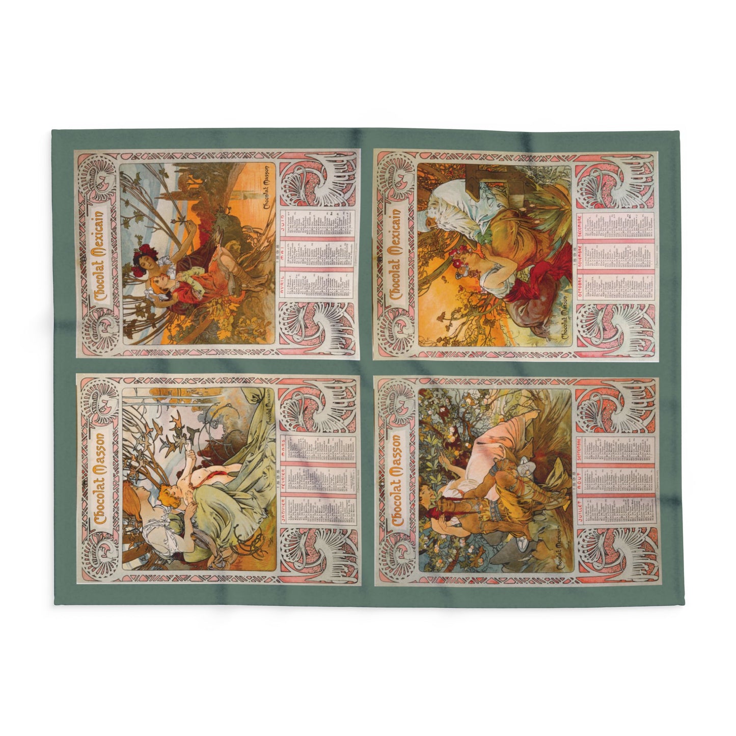 Arctic Fleece Blanket: 1889 Chocolat Masson Calendar Design by Alphonse Mucha, Art Nouveau, Cozy Winter Throw, Perfect Gift for Art Lovers