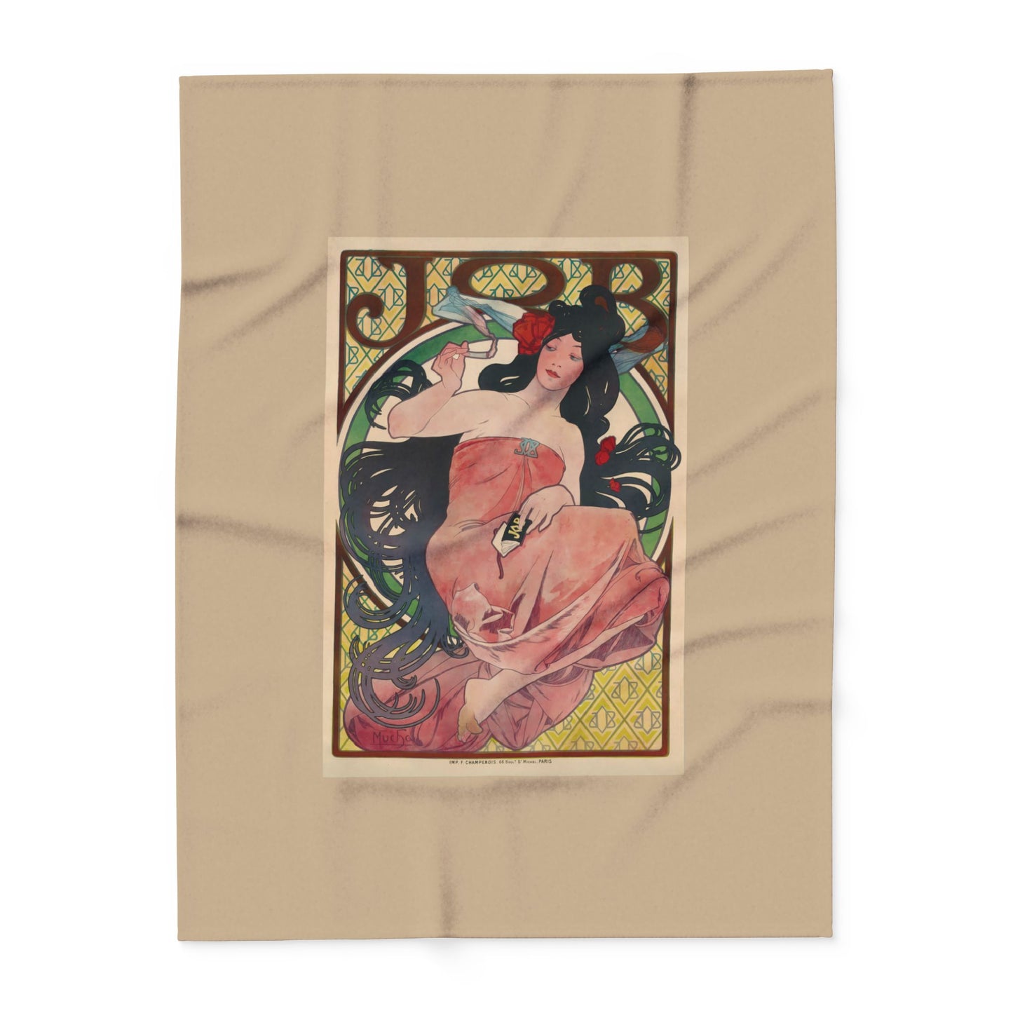 Arctic Fleece Blanket: 1896 Job Cigarette Brand Poster Design by Alphonse Mucha, Art Nouveau, Cozy Winter Throw, Perfect Gift for Art Lovers