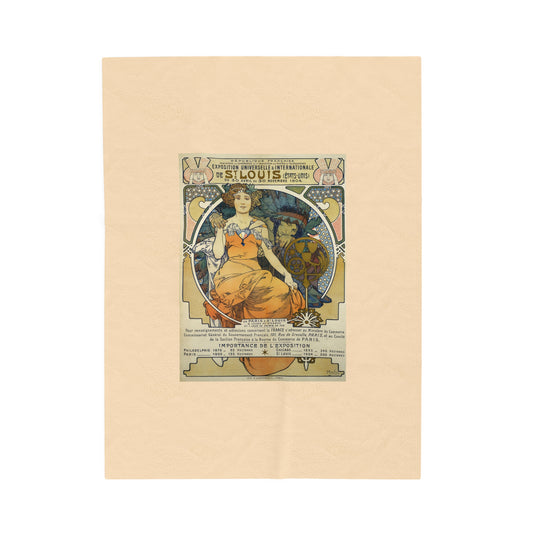 Velveteen Blanket: 1904 St. Louis World's Fair Poster Design, A. Mucha, Art Nouveau Decor, Vintage Plush Throw, Cozy Winter Blanket for Home