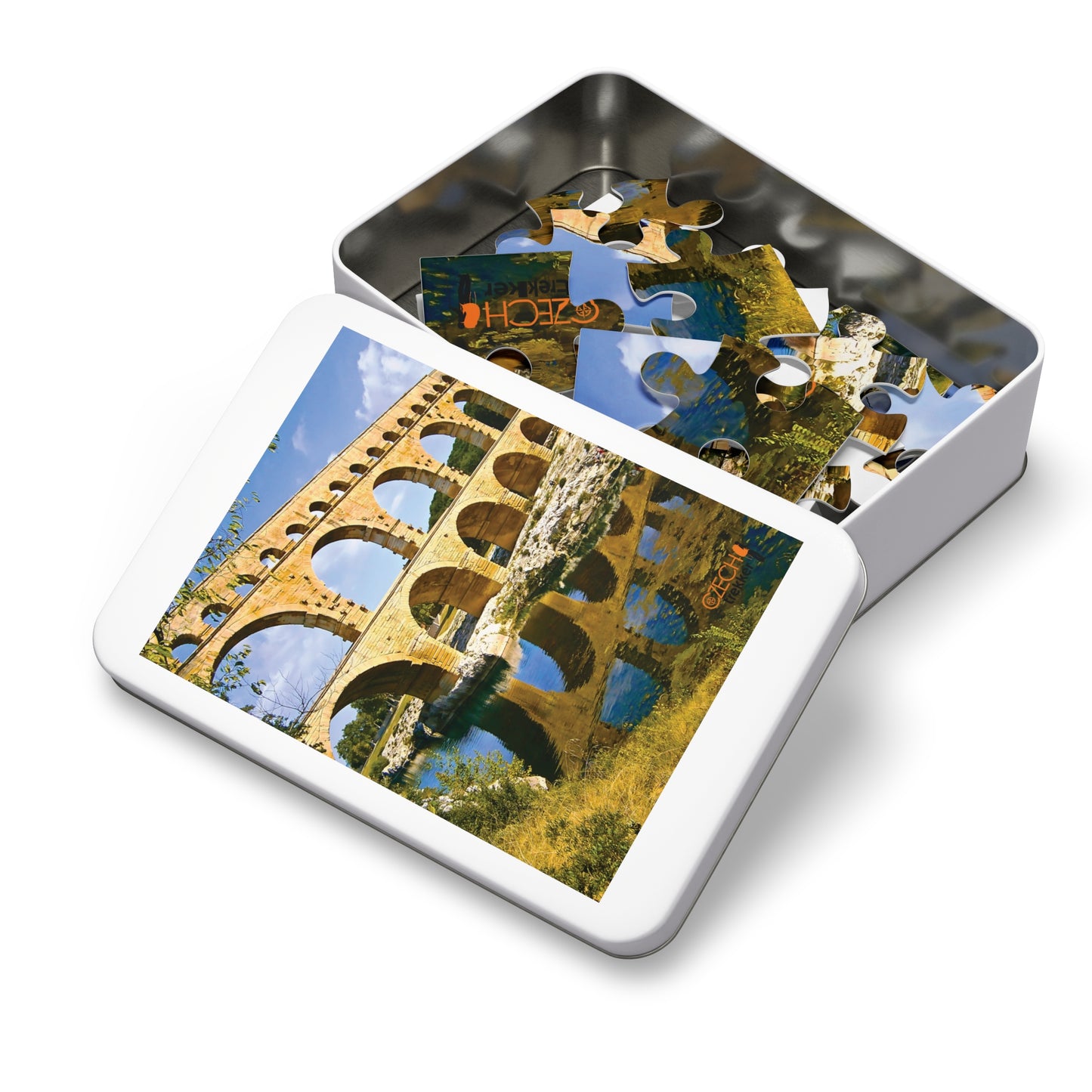 Jigsaw Puzzle & Tin: Original Photo, Pont du Gard, France (2012), Vibrant Glossy Puzzle, Nature Lover's Gift, 30 to 500 Pcs