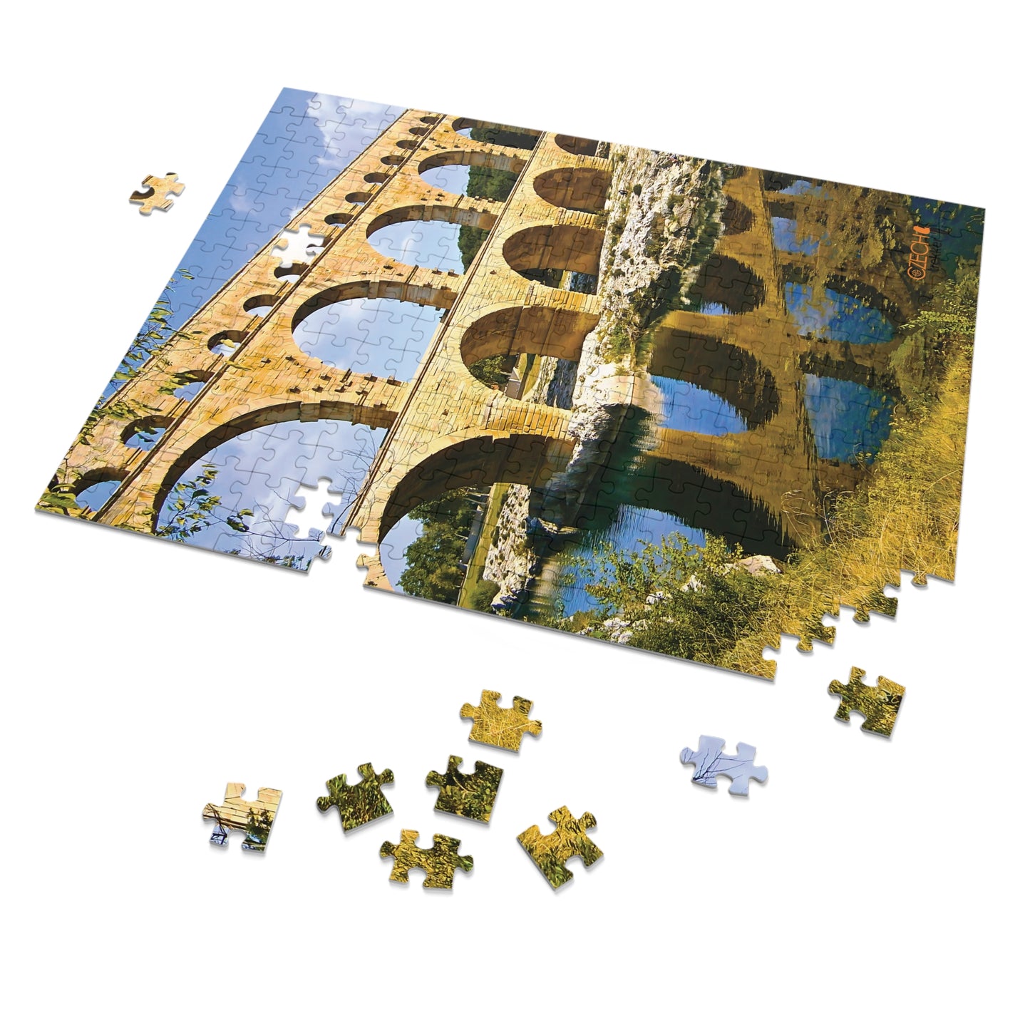 Jigsaw Puzzle & Tin: Original Photo, Pont du Gard, France (2012), Vibrant Glossy Puzzle, Nature Lover's Gift, 30 to 500 Pcs