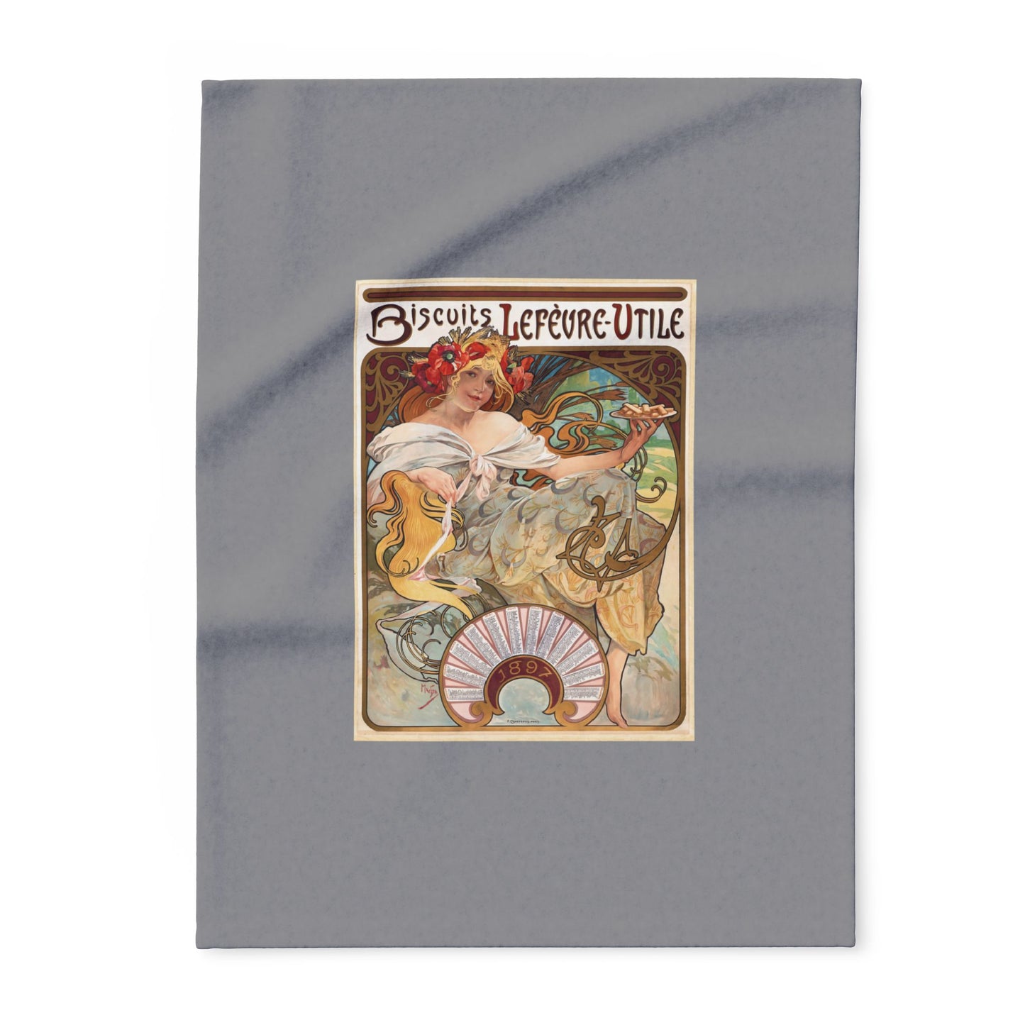 Arctic Fleece Blanket: 1896 Biscuits Lefèvre-Utile Poster Design by A. Mucha, Art Nouveau, Cozy Winter Throw, Perfect Gift for Art Lovers