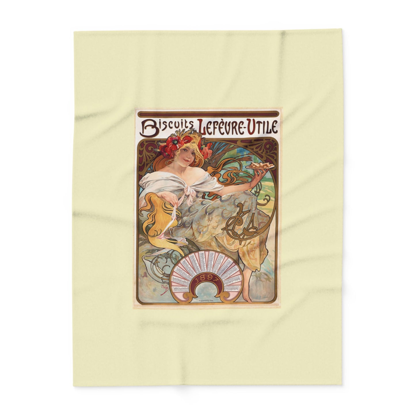 Arctic Fleece Blanket: 1896 Biscuits Lefèvre-Utile Poster Design by A. Mucha, Art Nouveau, Cozy Winter Throw, Perfect Gift for Art Lovers