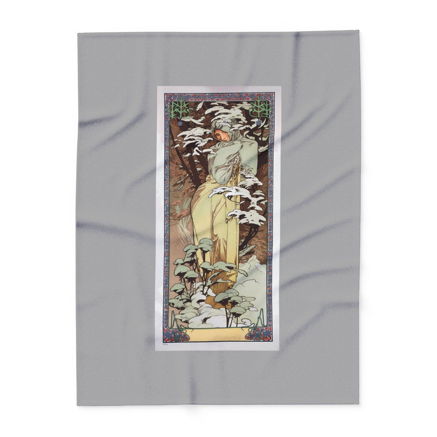 Arctic Fleece Blanket: 1897 Winter Poster by Alphonse Mucha, Art Nouveau, Cozy Winter Throw, Perfect Gift for Art Lovers