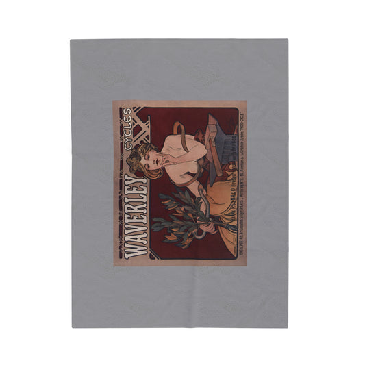 Velveteen Blanket: 1898 Waverley Cycles Poster by Alphonse Mucha, Art Nouveau Decor, Vintage Plush Throw, Cozy Winter Blanket for Home