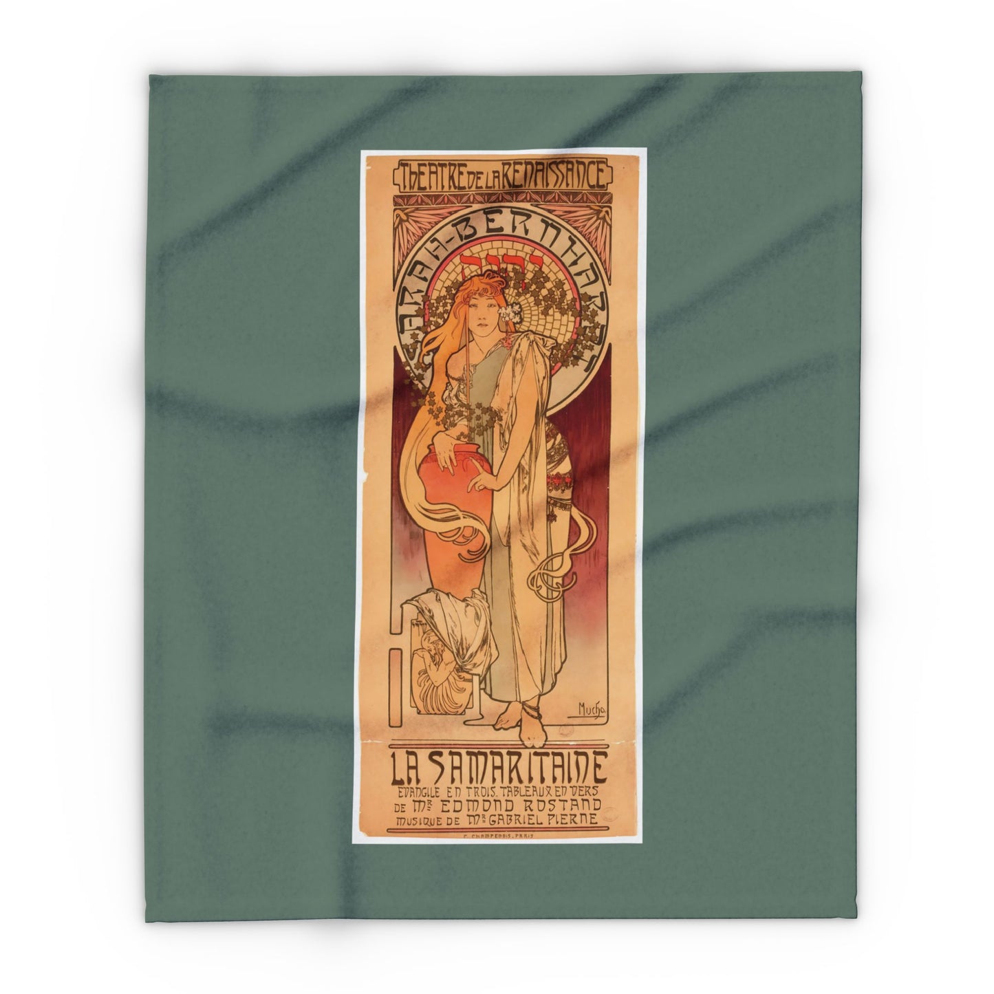 Arctic Fleece Blanket: 1897 La Samaritaine, Sarah Bernhardt, by Alphonse Mucha, Art Nouveau, Cozy Winter Throw, Perfect Gift for Art Lovers