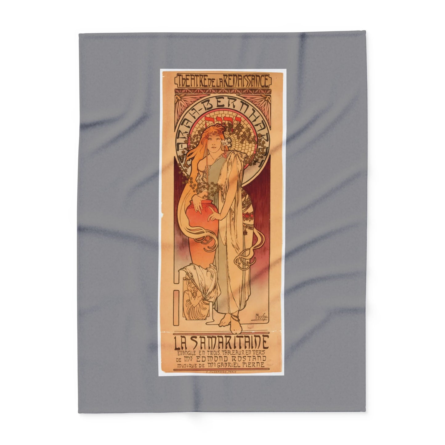 Arctic Fleece Blanket: 1897 La Samaritaine, Sarah Bernhardt, by Alphonse Mucha, Art Nouveau, Cozy Winter Throw, Perfect Gift for Art Lovers