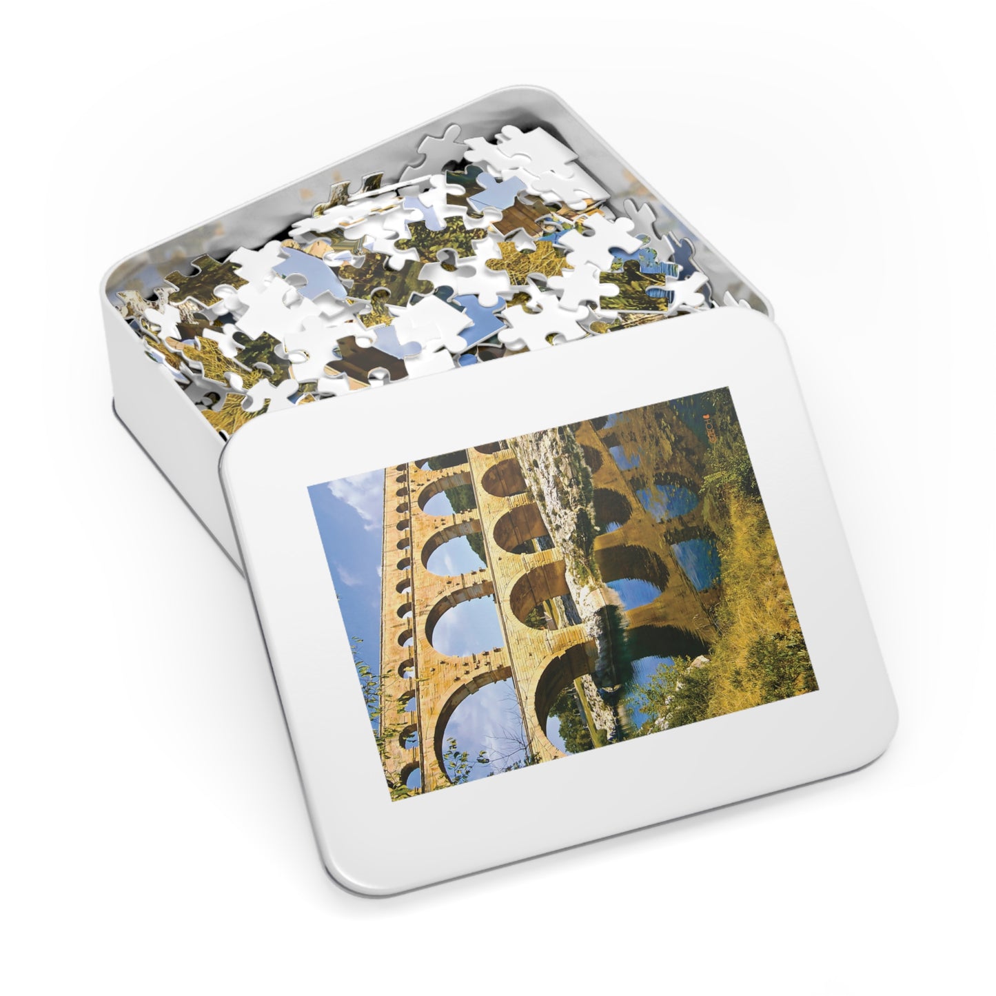 Jigsaw Puzzle & Tin: Original Photo, Pont du Gard, France (2012), Vibrant Glossy Puzzle, Nature Lover's Gift, 30 to 500 Pcs