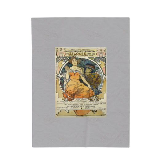 Velveteen Blanket: 1904 St. Louis World's Fair Poster Design, A. Mucha, Art Nouveau Decor, Vintage Plush Throw, Cozy Winter Blanket for Home