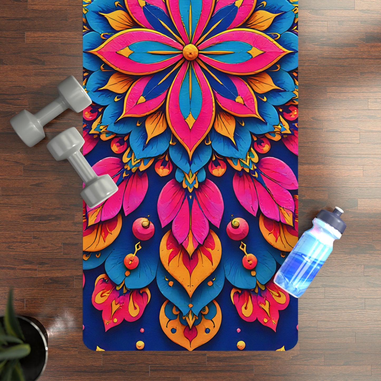 Mandala Rubber Yoga Mat: Non-Slip Suede Top & Natural Rubber Bottom, Colorful Lotus Design, 24×70" Cushioning for Yoga, Pilates, Meditation