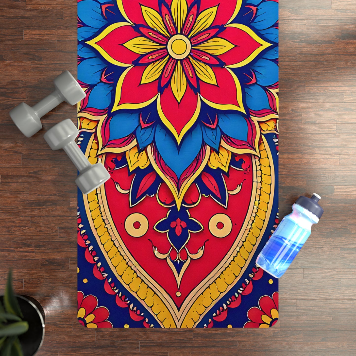 Mandala Rubber Yoga Mat: Non-Slip Suede Top & Natural Rubber Bottom, Colorful Lotus Design, 24×70" Cushioning for Yoga, Pilates, Meditation