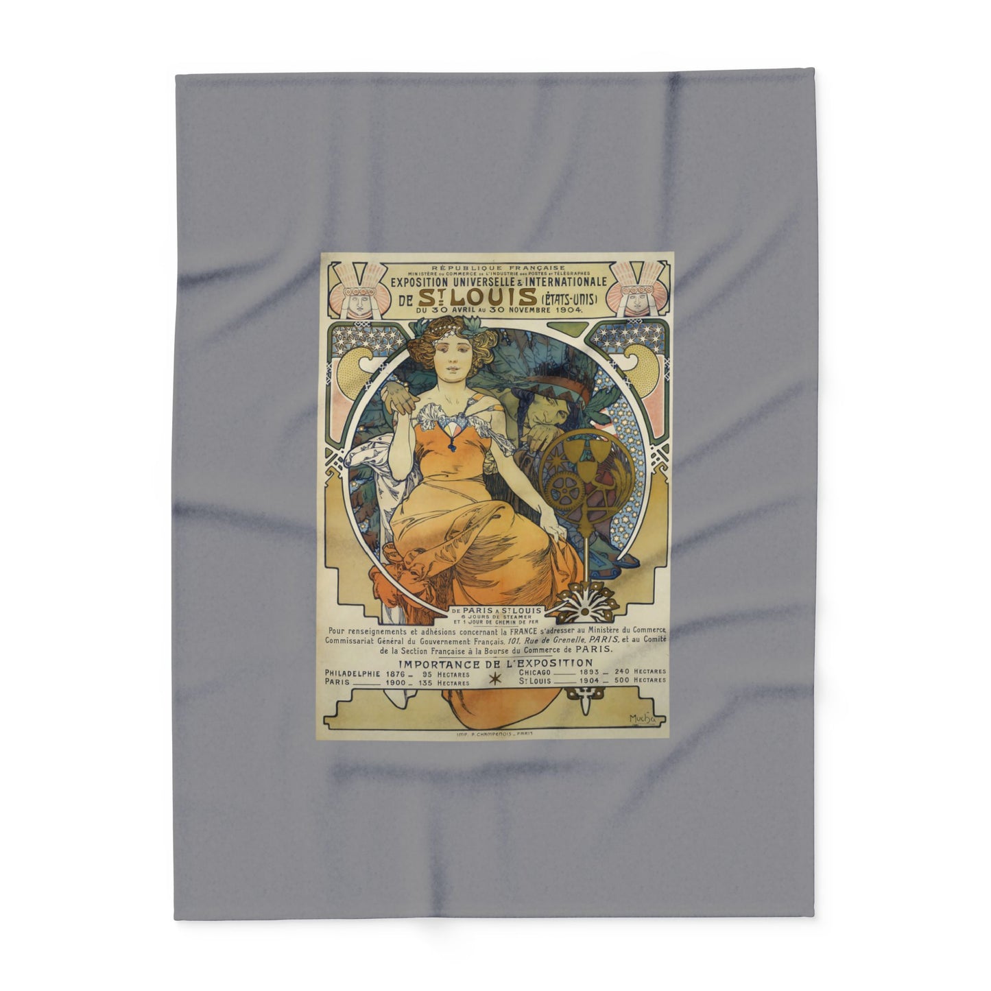 Arctic Fleece Blanket: 1904 St. Louis World's Fair Poster Design by A. Mucha, Art Nouveau, Cozy Winter Throw, Perfect Gift for Art Lovers