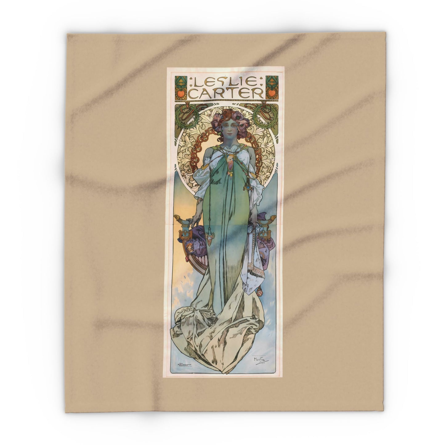 Arctic Fleece Blanket: 1908 Leslie Carter Poster by Alphonse Mucha, Art Nouveau, Cozy Winter Throw, Perfect Gift for Art Lovers