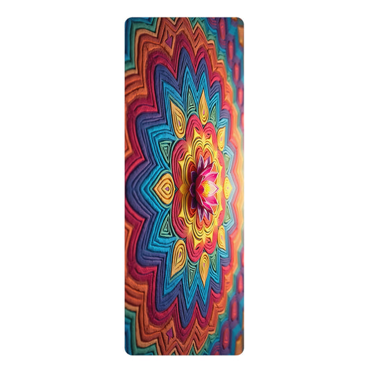 Mandala Rubber Yoga Mat: Non-Slip Suede Top & Natural Rubber Bottom, Colorful Lotus Design, 24×70" Cushioning for Yoga, Pilates, Meditation