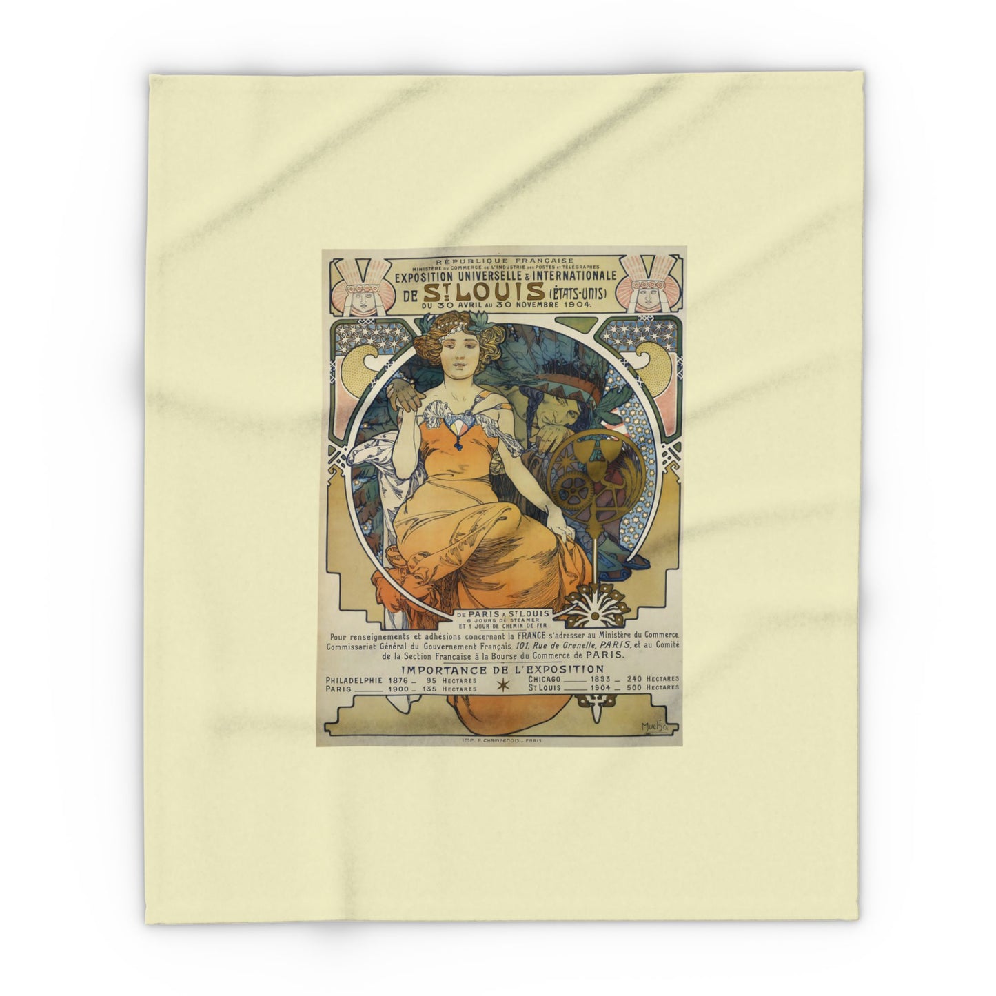 Arctic Fleece Blanket: 1904 St. Louis World's Fair Poster Design by A. Mucha, Art Nouveau, Cozy Winter Throw, Perfect Gift for Art Lovers