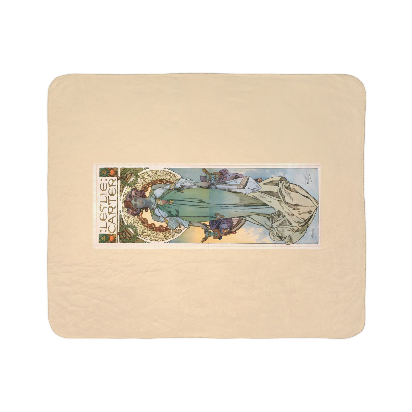 Fleece Sherpa Blanket: 1908 Leslie Carter Poster by Alphonse Mucha, Cozy Vintage Throw, Art Nouveau, Perfect Gift for Art Lovers