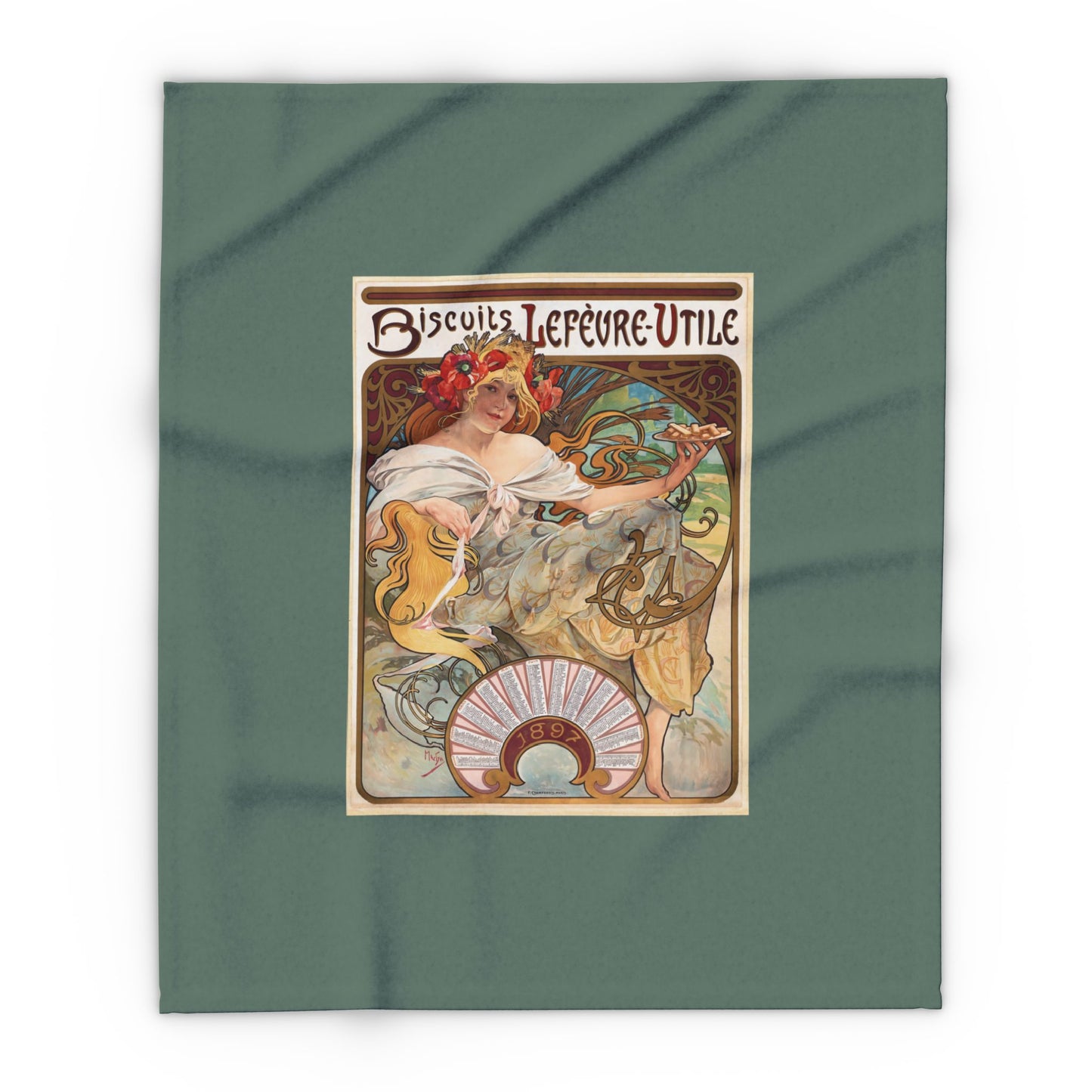 Arctic Fleece Blanket: 1896 Biscuits Lefèvre-Utile Poster Design by A. Mucha, Art Nouveau, Cozy Winter Throw, Perfect Gift for Art Lovers