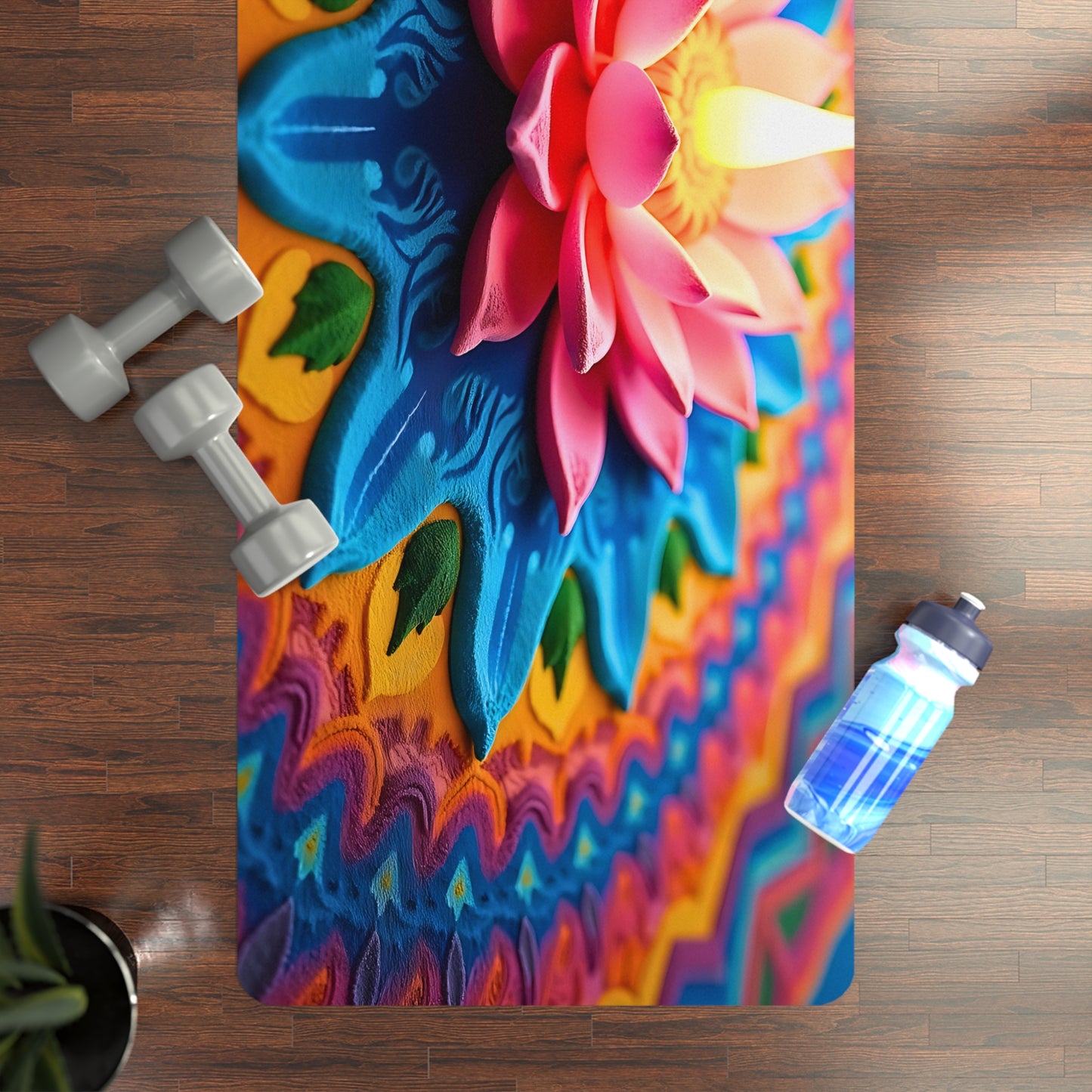 Mandala Rubber Yoga Mat: Non-Slip Suede Top & Natural Rubber Bottom, Colorful Lotus Design, 24×70" Cushioning for Yoga, Pilates, Meditation