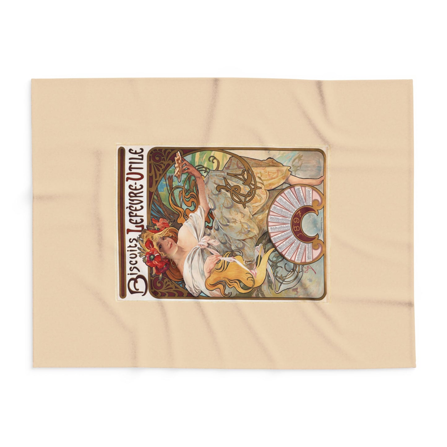 Arctic Fleece Blanket: 1896 Biscuits Lefèvre-Utile Poster Design by A. Mucha, Art Nouveau, Cozy Winter Throw, Perfect Gift for Art Lovers