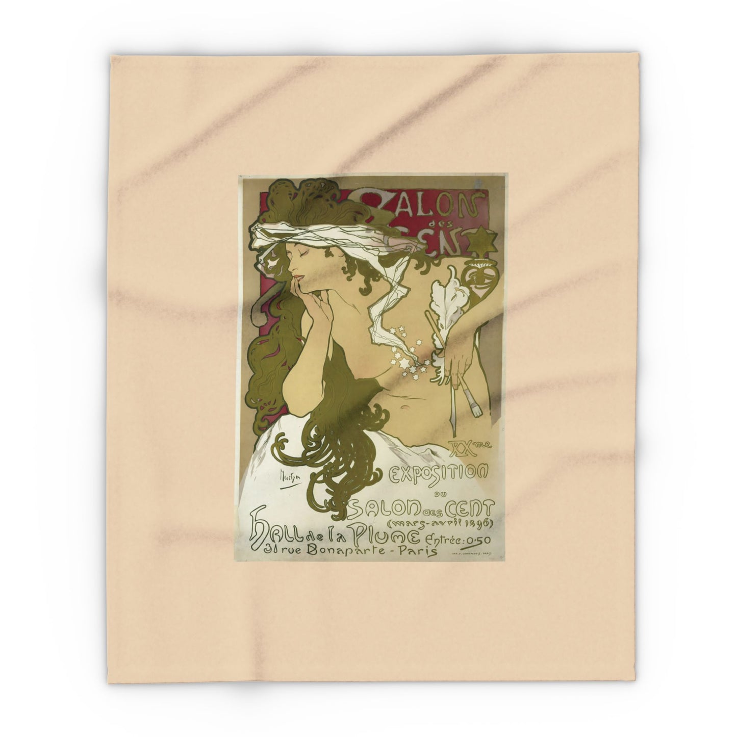 Arctic Fleece Blanket: 1896 Salon des Cent Poster Design by Alphonse Mucha, Art Nouveau, Cozy Winter Throw, Perfect Gift for Art Lovers