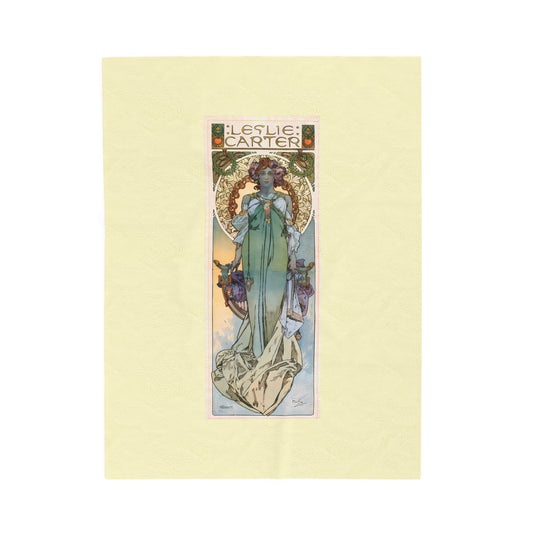 Velveteen Blanket: 1908 Leslie Carter Poster by Alphonse Mucha, Art Nouveau Decor, Vintage Plush Throw, Cozy Winter Blanket for Home