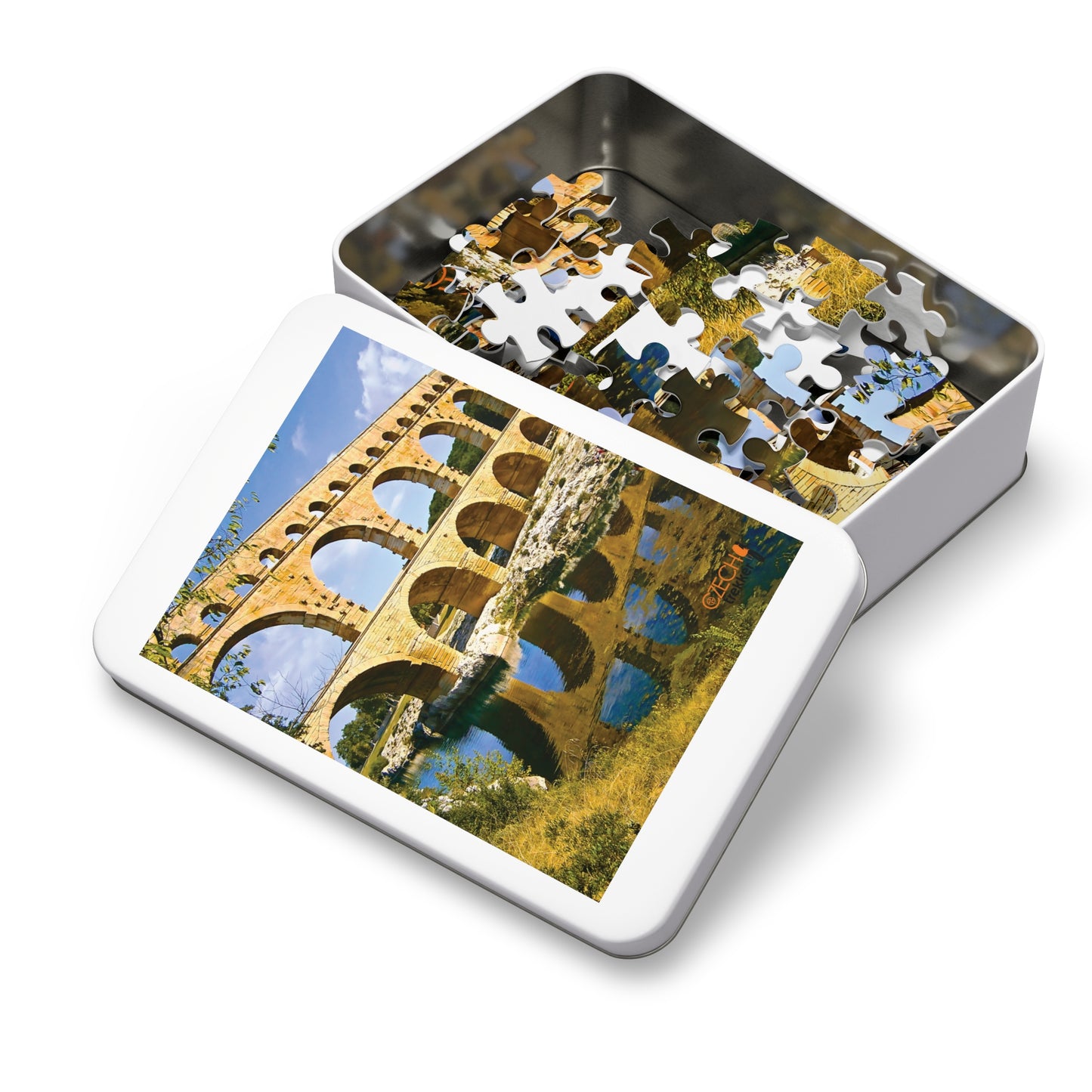 Jigsaw Puzzle & Tin: Original Photo, Pont du Gard, France (2012), Vibrant Glossy Puzzle, Nature Lover's Gift, 30 to 500 Pcs