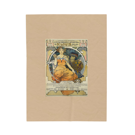 Velveteen Blanket: 1904 St. Louis World's Fair Poster Design, A. Mucha, Art Nouveau Decor, Vintage Plush Throw, Cozy Winter Blanket for Home